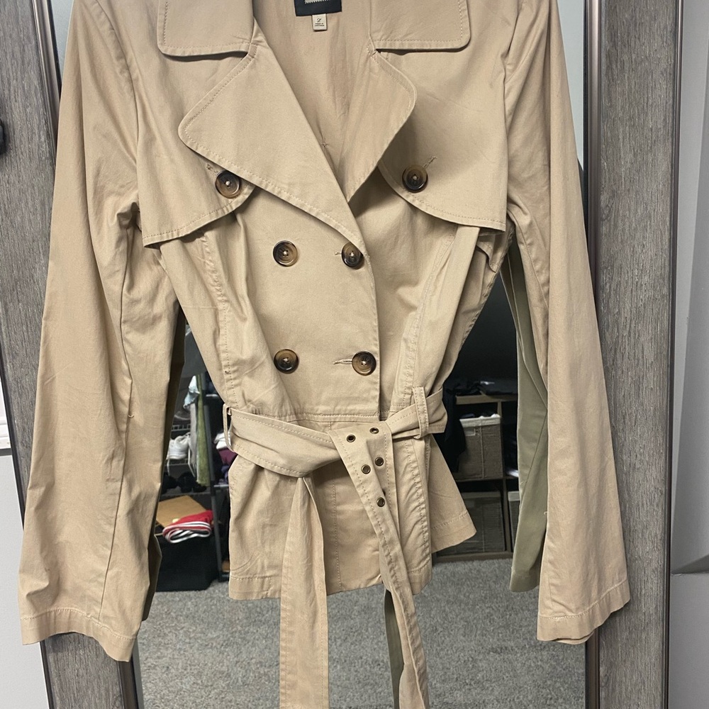 Women's Tan Double-Breasted Trench Coat